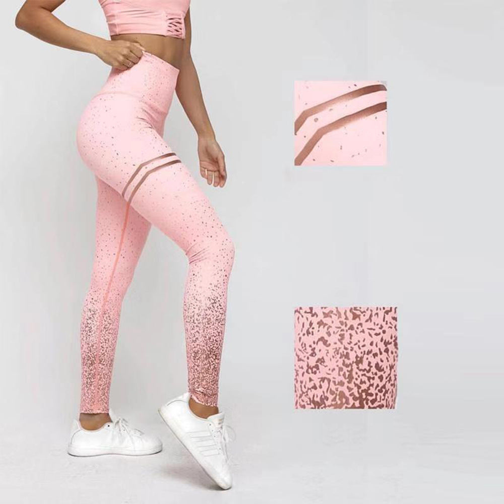 Women Leggings No Transparent Metallic Foil Print Leggings Exercise Fitness Patchwork Push Up Female Pants