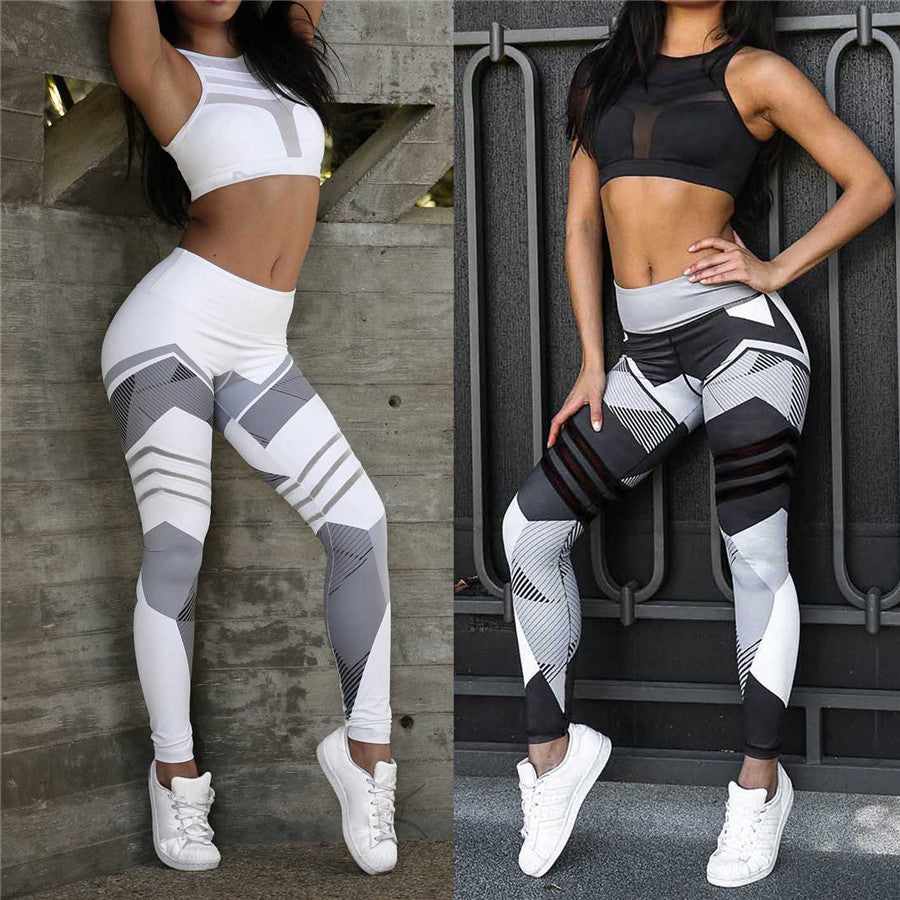 S-XXXL Plus Size Women Geometric Push Up Tight Fitness Leggings Yoga Pants 2019 Gym Clothing Mesh Patchwork Athletic Sports Wear