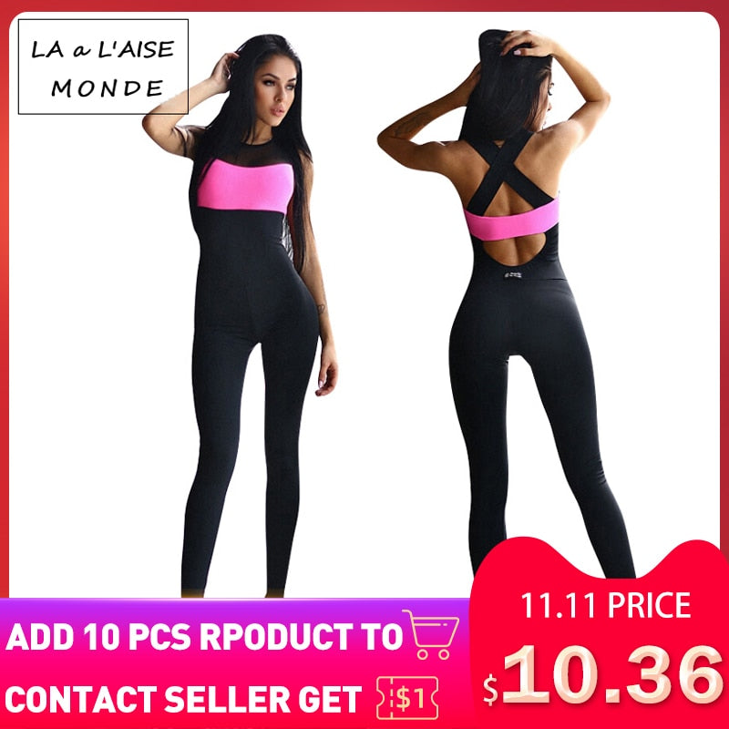 Fitness Sport Suit Women Tracksuit Yoga Set Backless Gym Running Set Sportswear Leggings Tight Jumpsuits Workout Sports Clothing